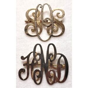 Vintage Monogram 3 Initials Pin Brooch Lot SOS HND Goldtone Script Cursive MCM